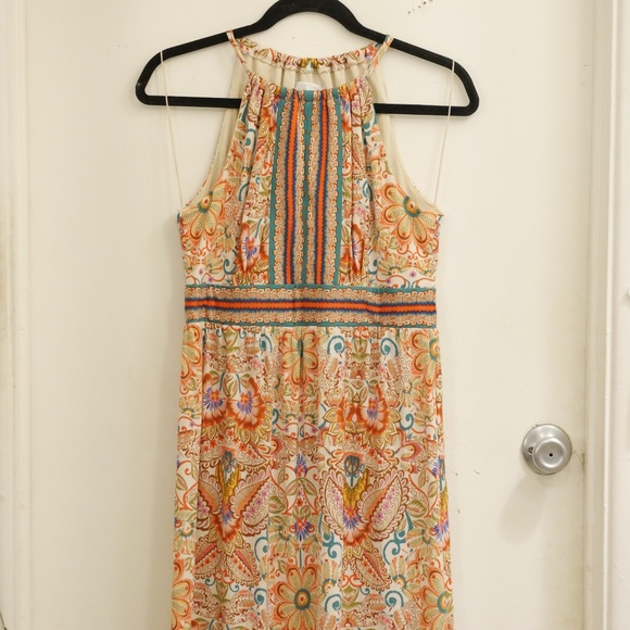 London Times Keyhole Multi-Colour Halter Dress - 8 - Picture 1 of 7